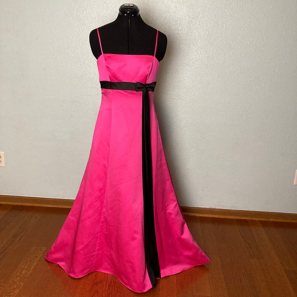 S M 4 6 Alfred Angelo Hot Pink Bow Dress Satin Ballgown Formal Prom train Barbie